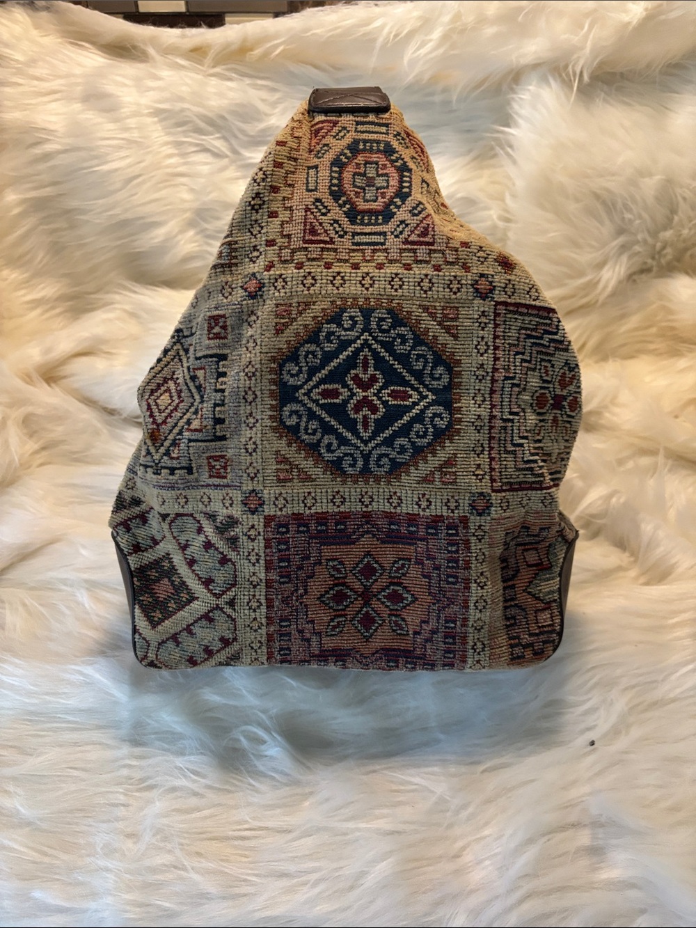 Relic Tapestry-Style Pillow Cover in Navy, Beige, Burgundy